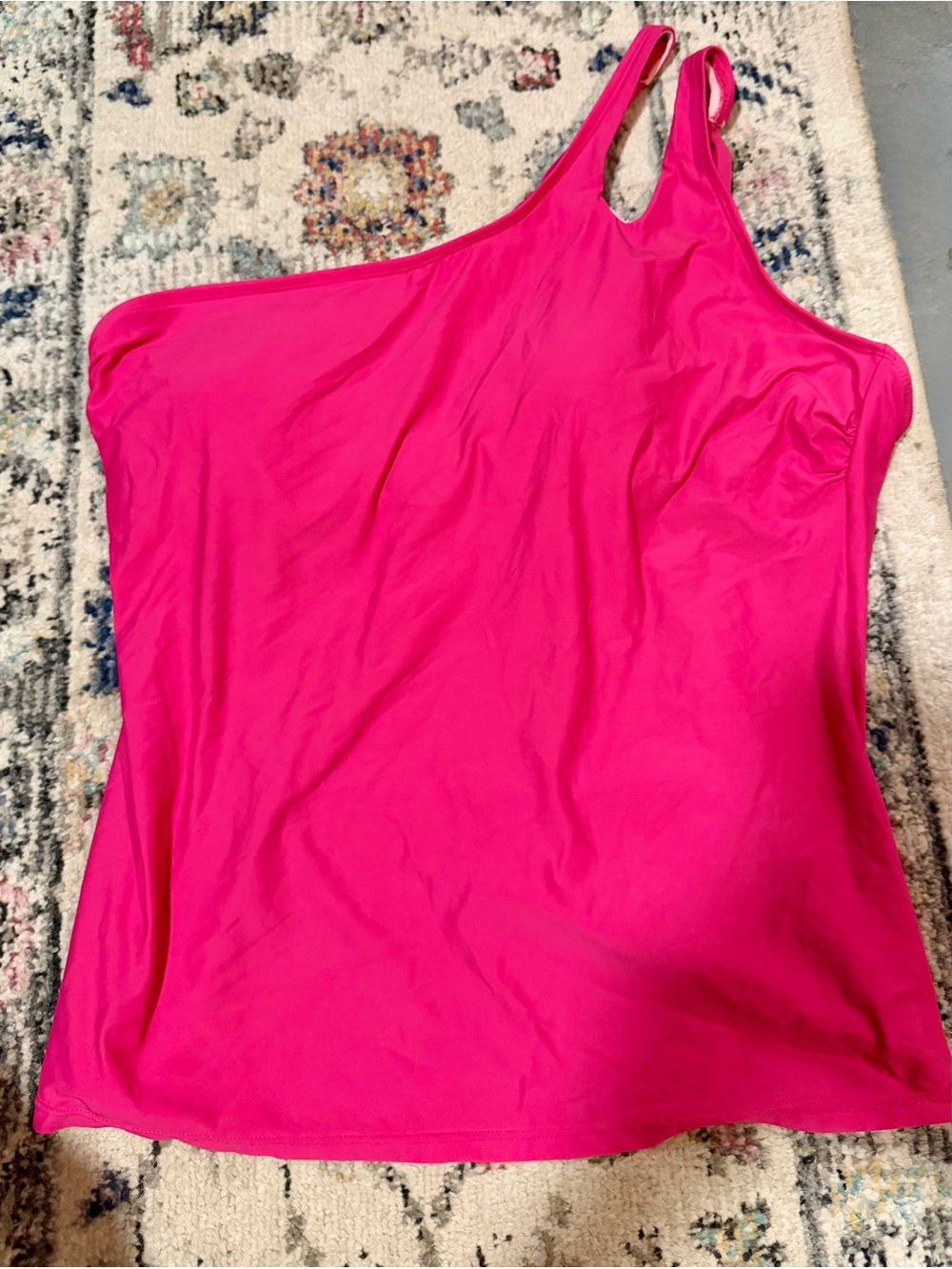 Time and Tru One-Shoulder Swim Top in Bright Pink